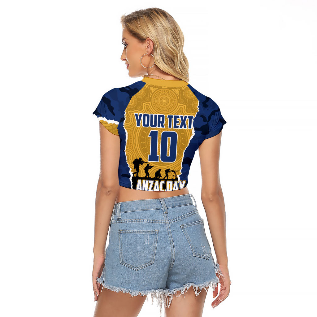 Personalized Parramatta Eels ANZAC Tribute Raglan Cropped T Shirt Poppy Field Soldier Silhouette Aboriginal Rugby Mascot