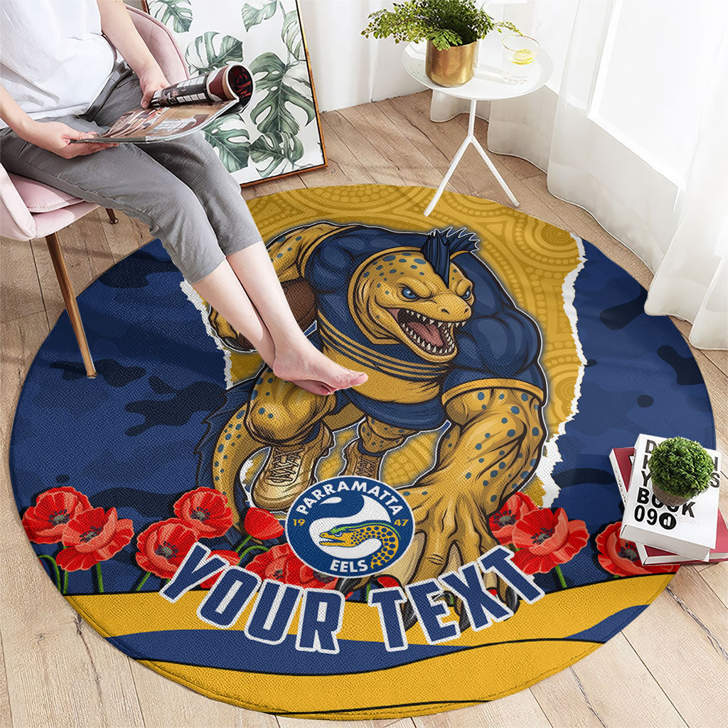 Personalized Parramatta Eels ANZAC Tribute Round Carpet Poppy Field Soldier Silhouette Aboriginal Rugby Mascot