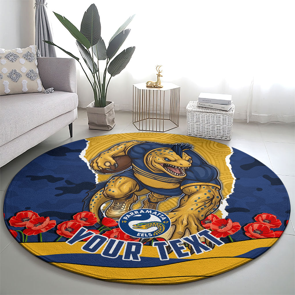Personalized Parramatta Eels ANZAC Tribute Round Carpet Poppy Field Soldier Silhouette Aboriginal Rugby Mascot