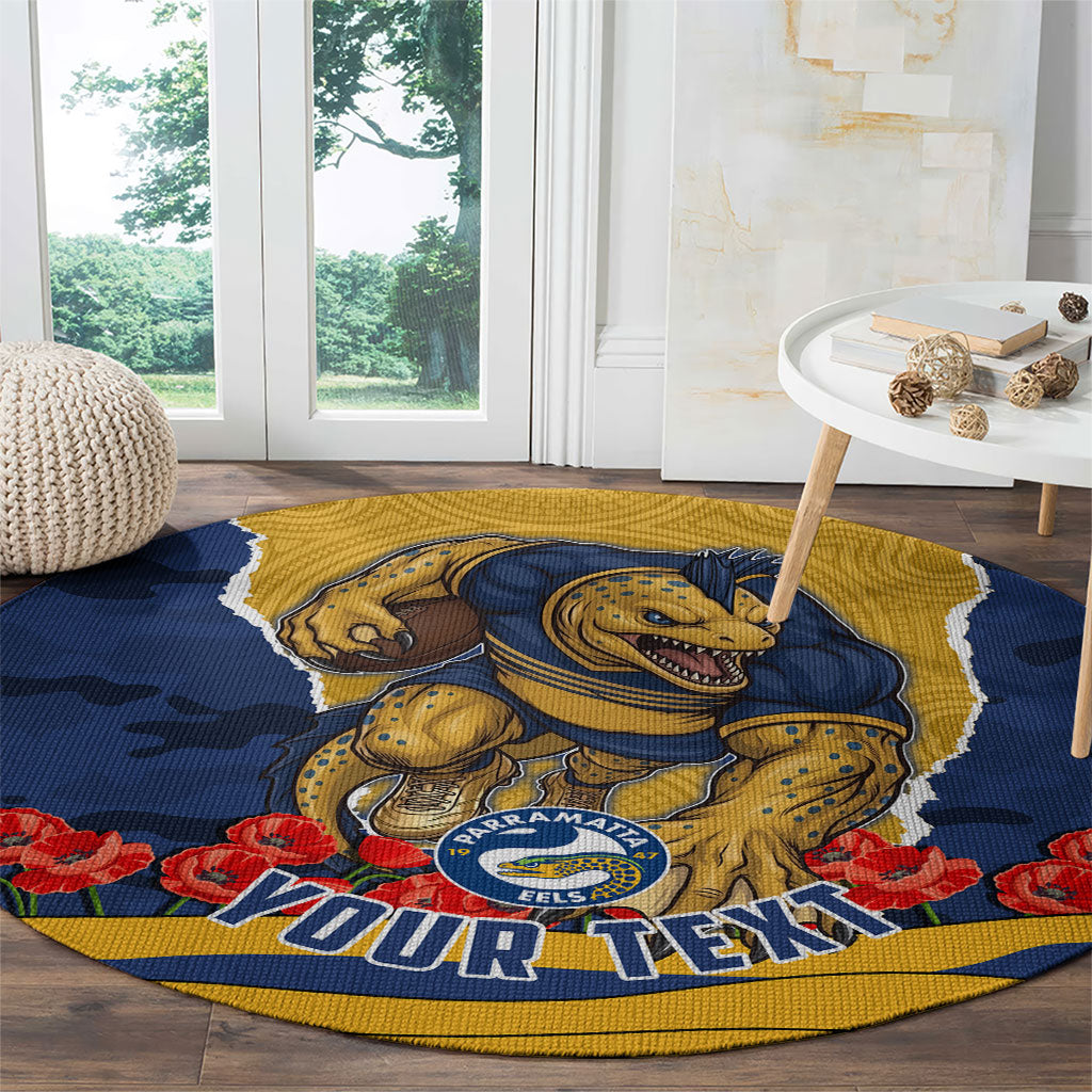 Personalized Parramatta Eels ANZAC Tribute Round Carpet Poppy Field Soldier Silhouette Aboriginal Rugby Mascot
