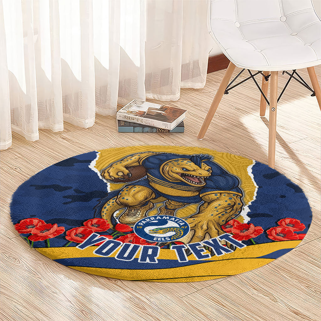 Personalized Parramatta Eels ANZAC Tribute Round Carpet Poppy Field Soldier Silhouette Aboriginal Rugby Mascot