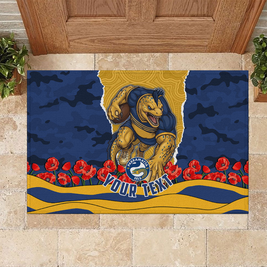 Personalized Parramatta Eels ANZAC Tribute Rubber Doormat Poppy Field Soldier Silhouette Aboriginal Rugby Mascot
