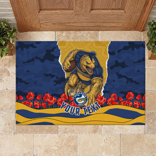 Personalized Parramatta Eels ANZAC Tribute Rubber Doormat Poppy Field Soldier Silhouette Aboriginal Rugby Mascot
