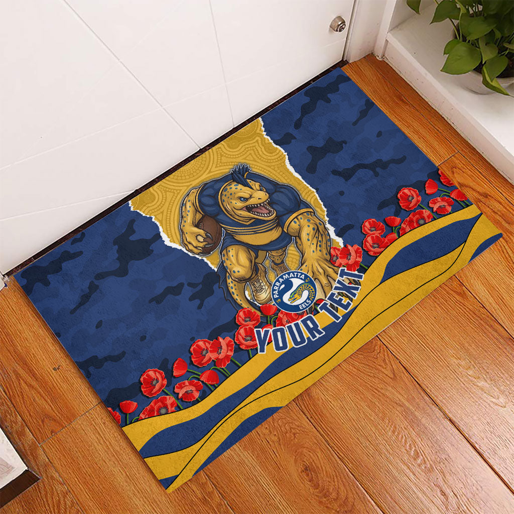 Personalized Parramatta Eels ANZAC Tribute Rubber Doormat Poppy Field Soldier Silhouette Aboriginal Rugby Mascot