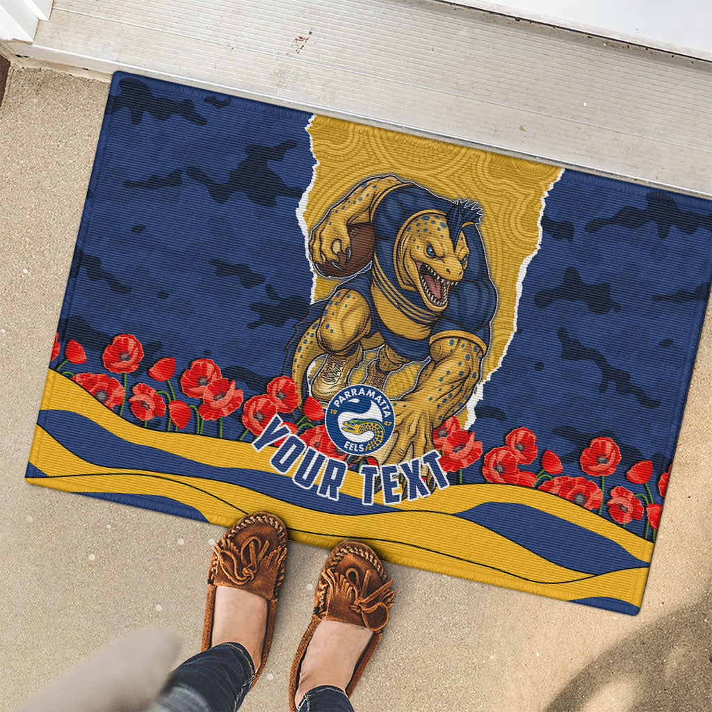 Personalized Parramatta Eels ANZAC Tribute Rubber Doormat Poppy Field Soldier Silhouette Aboriginal Rugby Mascot