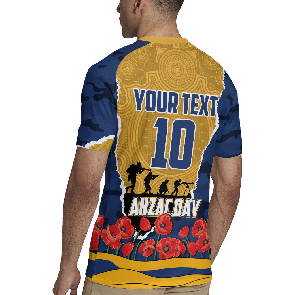 Personalized Parramatta Eels ANZAC Tribute Rugby Jersey Poppy Field Soldier Silhouette Aboriginal Rugby Mascot