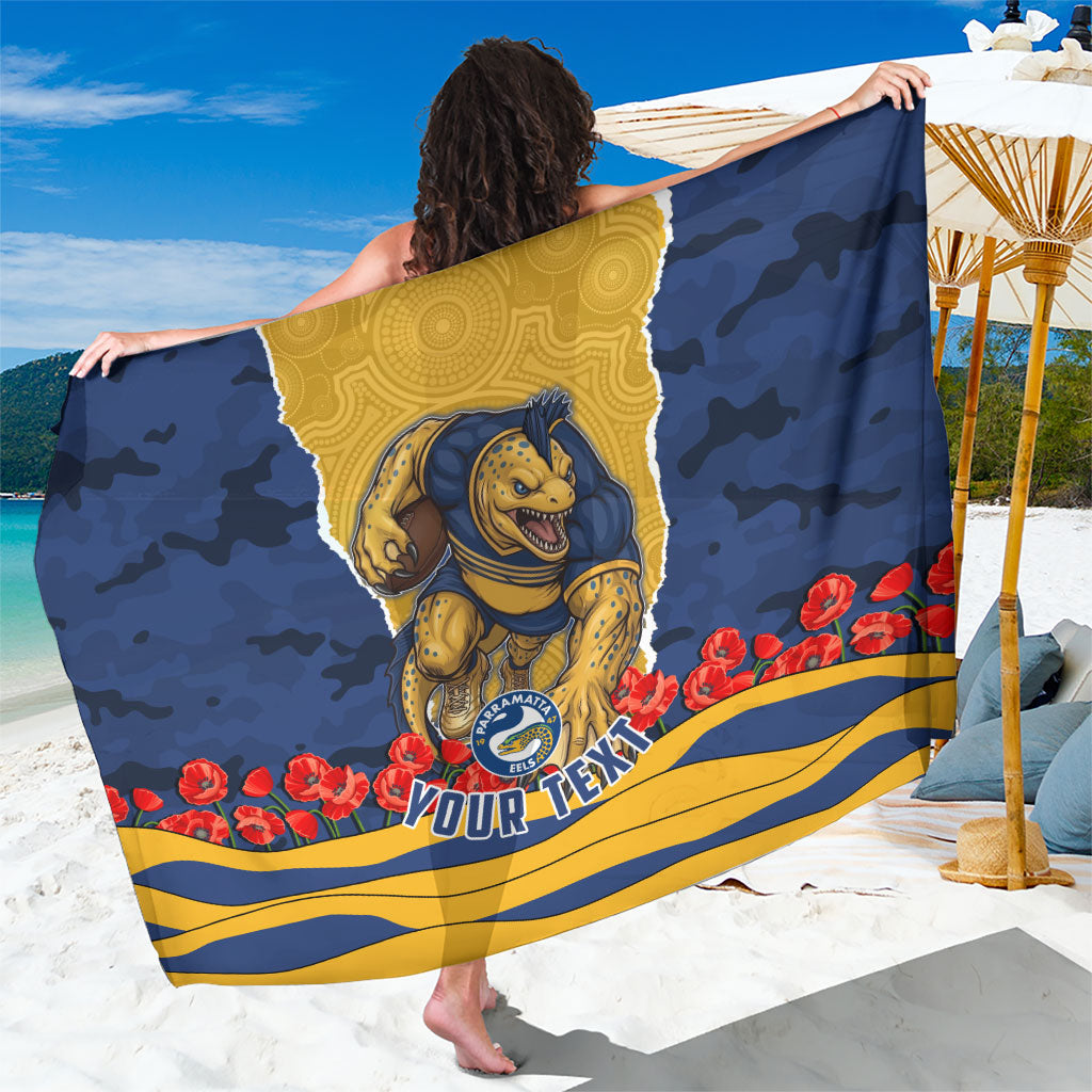 Personalized Parramatta Eels ANZAC Tribute Sarong Poppy Field Soldier Silhouette Aboriginal Rugby Mascot