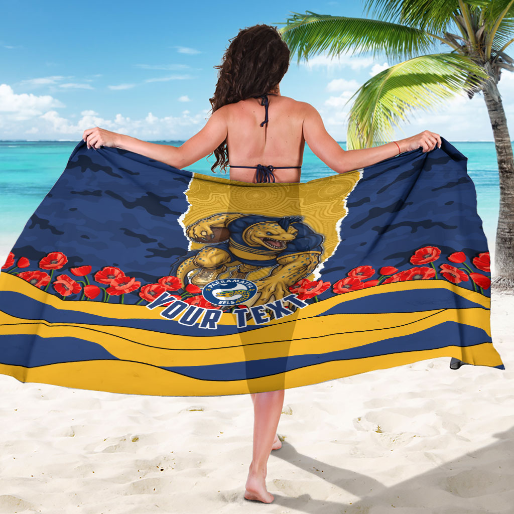 Personalized Parramatta Eels ANZAC Tribute Sarong Poppy Field Soldier Silhouette Aboriginal Rugby Mascot
