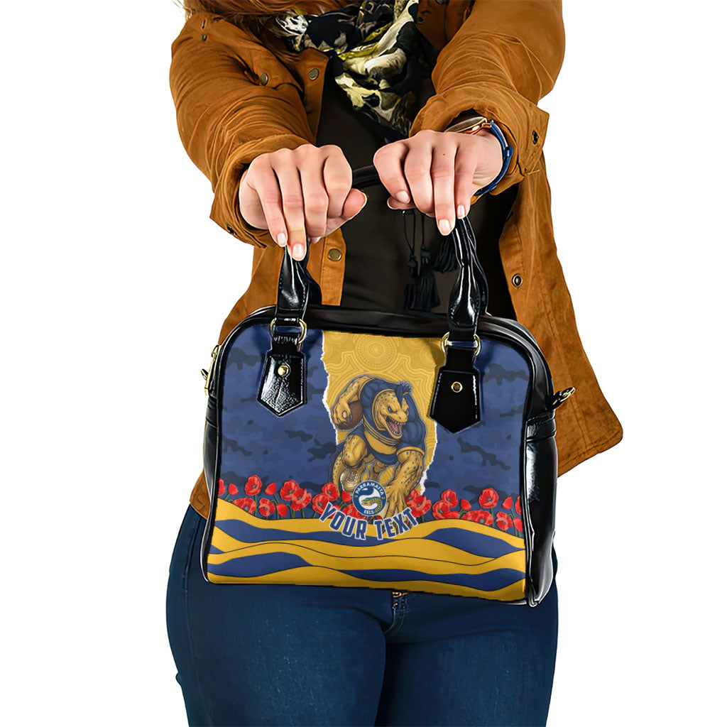 Personalized Parramatta Eels ANZAC Tribute Shoulder Handbag Poppy Field Soldier Silhouette Aboriginal Rugby Mascot