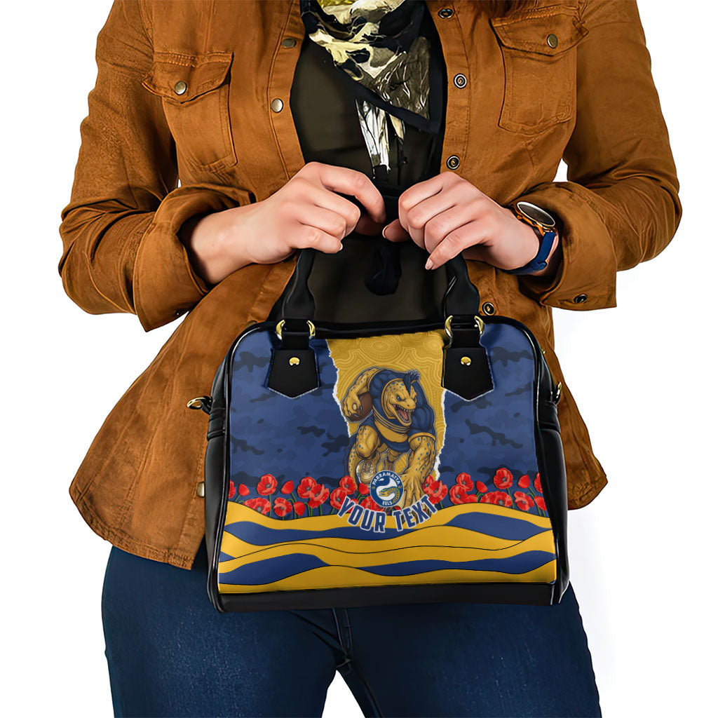 Personalized Parramatta Eels ANZAC Tribute Shoulder Handbag Poppy Field Soldier Silhouette Aboriginal Rugby Mascot