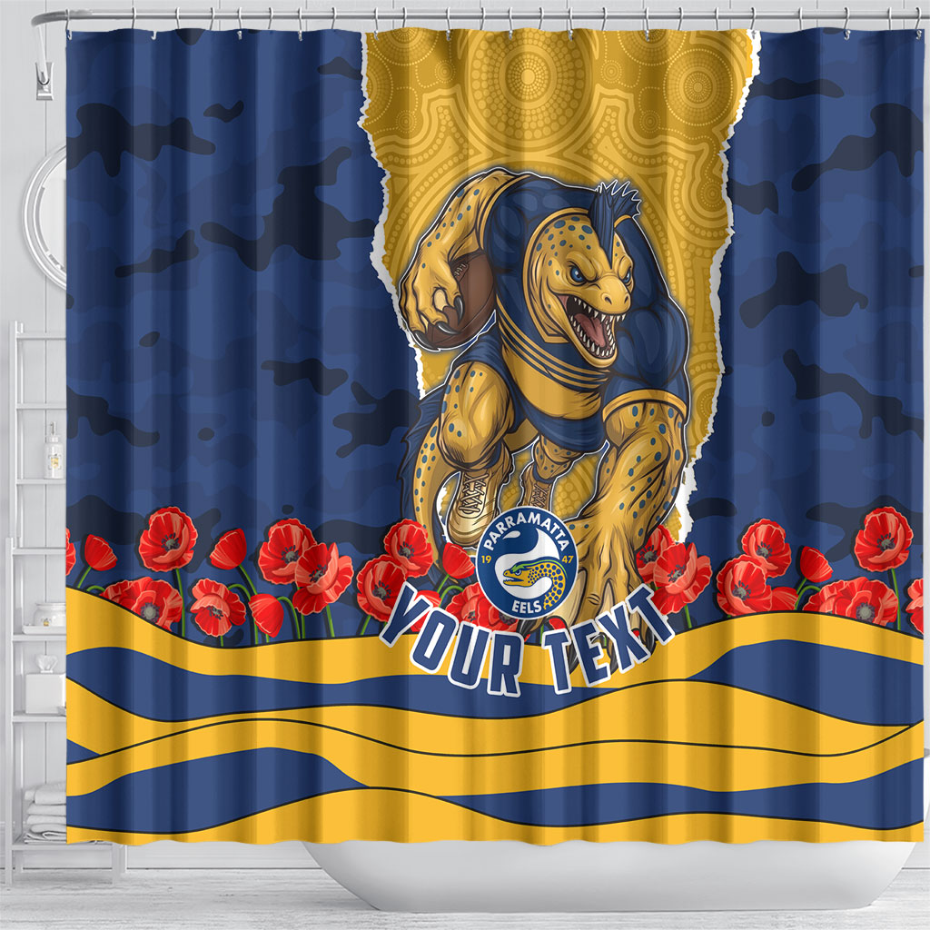 Personalized Parramatta Eels ANZAC Tribute Shower Curtain Poppy Field Soldier Silhouette Aboriginal Rugby Mascot