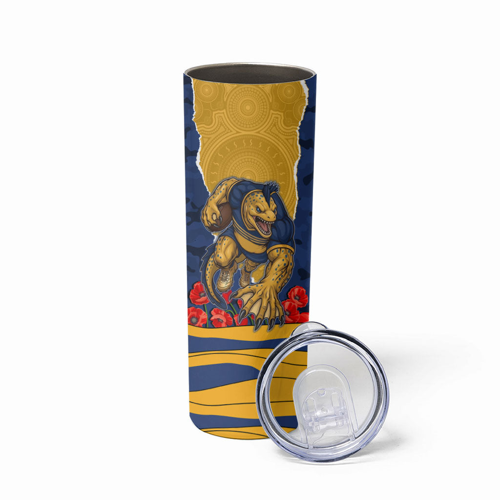 Personalized Parramatta Eels ANZAC Tribute Skinny Tumbler Poppy Field Soldier Silhouette Aboriginal Rugby Mascot