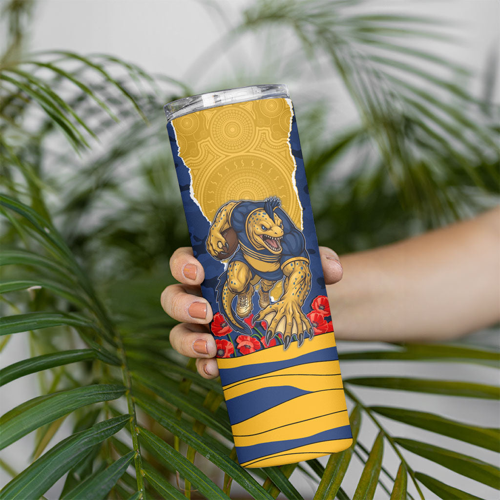 Personalized Parramatta Eels ANZAC Tribute Skinny Tumbler Poppy Field Soldier Silhouette Aboriginal Rugby Mascot