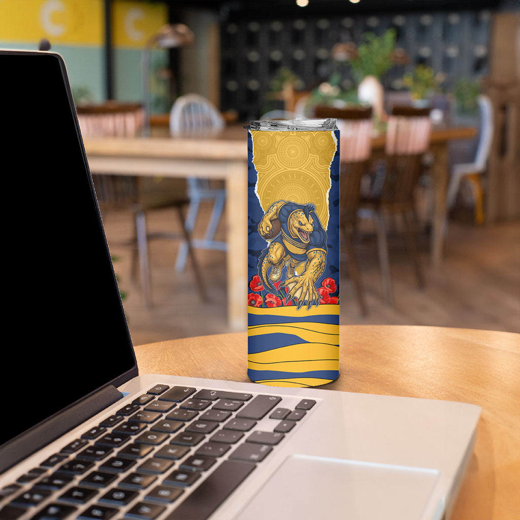 Personalized Parramatta Eels ANZAC Tribute Skinny Tumbler Poppy Field Soldier Silhouette Aboriginal Rugby Mascot