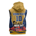 Personalized Parramatta Eels ANZAC Tribute Sleeveless Hoodie Poppy Field Soldier Silhouette Aboriginal Rugby Mascot