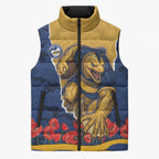 Personalized Parramatta Eels ANZAC Tribute Sleeveless Puffer Jacket Poppy Field Soldier Silhouette Aboriginal Rugby Mascot