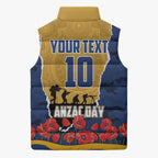 Personalized Parramatta Eels ANZAC Tribute Sleeveless Puffer Jacket Poppy Field Soldier Silhouette Aboriginal Rugby Mascot