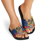 Personalized Parramatta Eels ANZAC Tribute Slide Sandals Poppy Field Soldier Silhouette Aboriginal Rugby Mascot