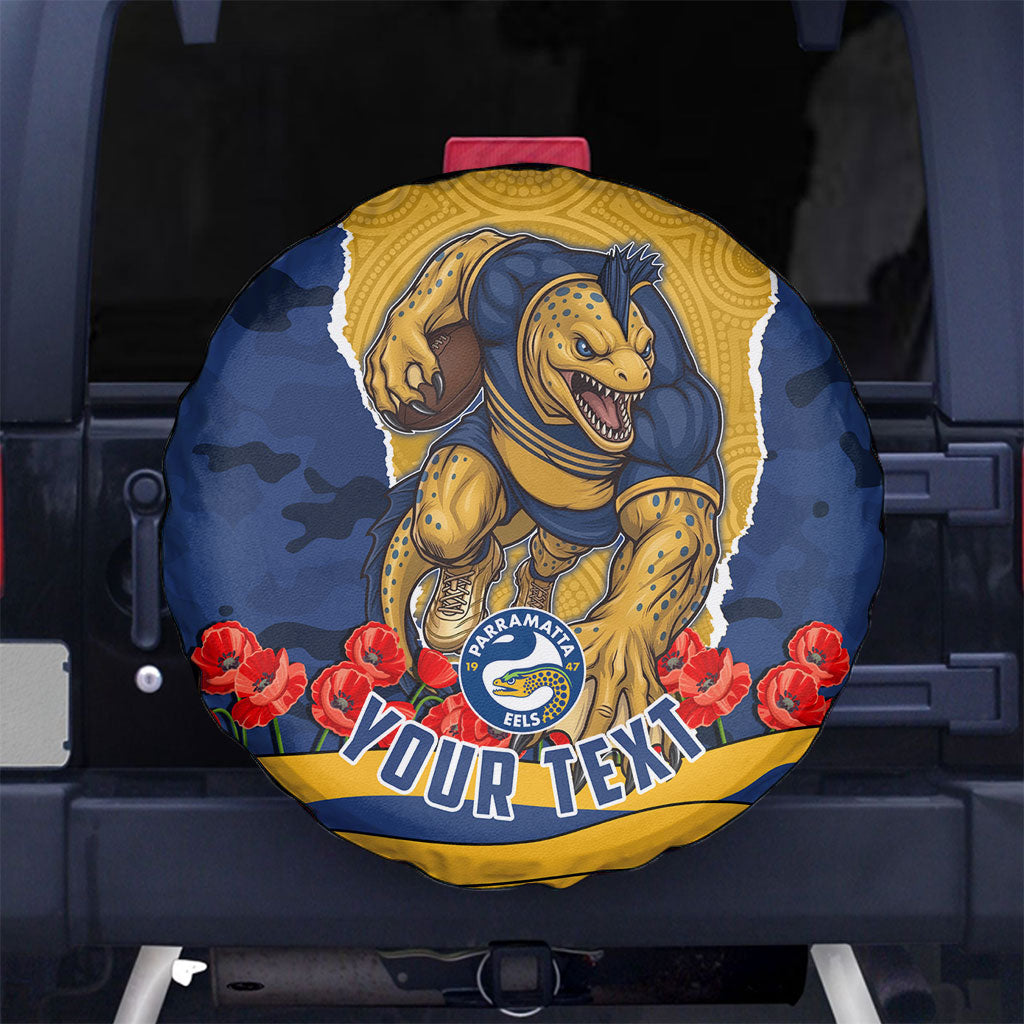 Personalized Parramatta Eels ANZAC Tribute Spare Tire Cover Poppy Field Soldier Silhouette Aboriginal Rugby Mascot
