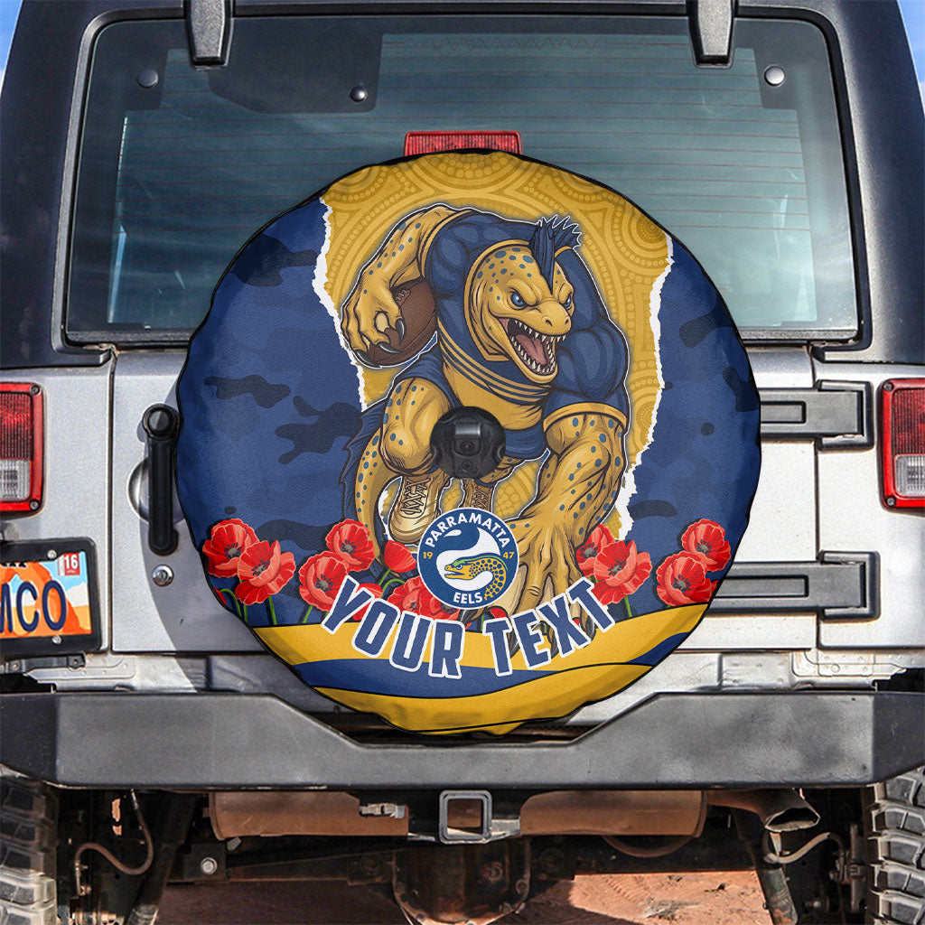 Personalized Parramatta Eels ANZAC Tribute Spare Tire Cover Poppy Field Soldier Silhouette Aboriginal Rugby Mascot