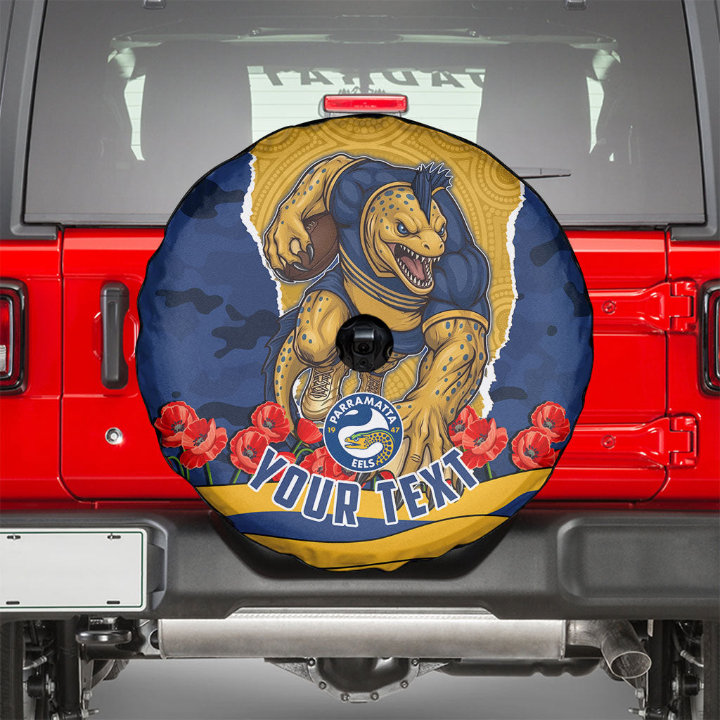 Personalized Parramatta Eels ANZAC Tribute Spare Tire Cover Poppy Field Soldier Silhouette Aboriginal Rugby Mascot