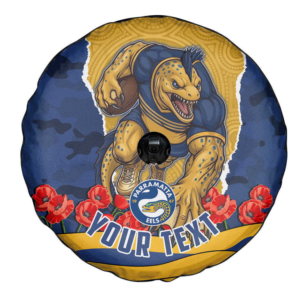 Personalized Parramatta Eels ANZAC Tribute Spare Tire Cover Poppy Field Soldier Silhouette Aboriginal Rugby Mascot