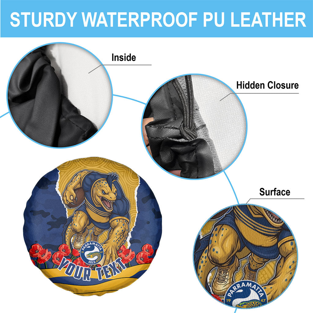 Personalized Parramatta Eels ANZAC Tribute Spare Tire Cover Poppy Field Soldier Silhouette Aboriginal Rugby Mascot