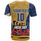 Personalized Parramatta Eels ANZAC Tribute T Shirt Poppy Field Soldier Silhouette Aboriginal Rugby Mascot