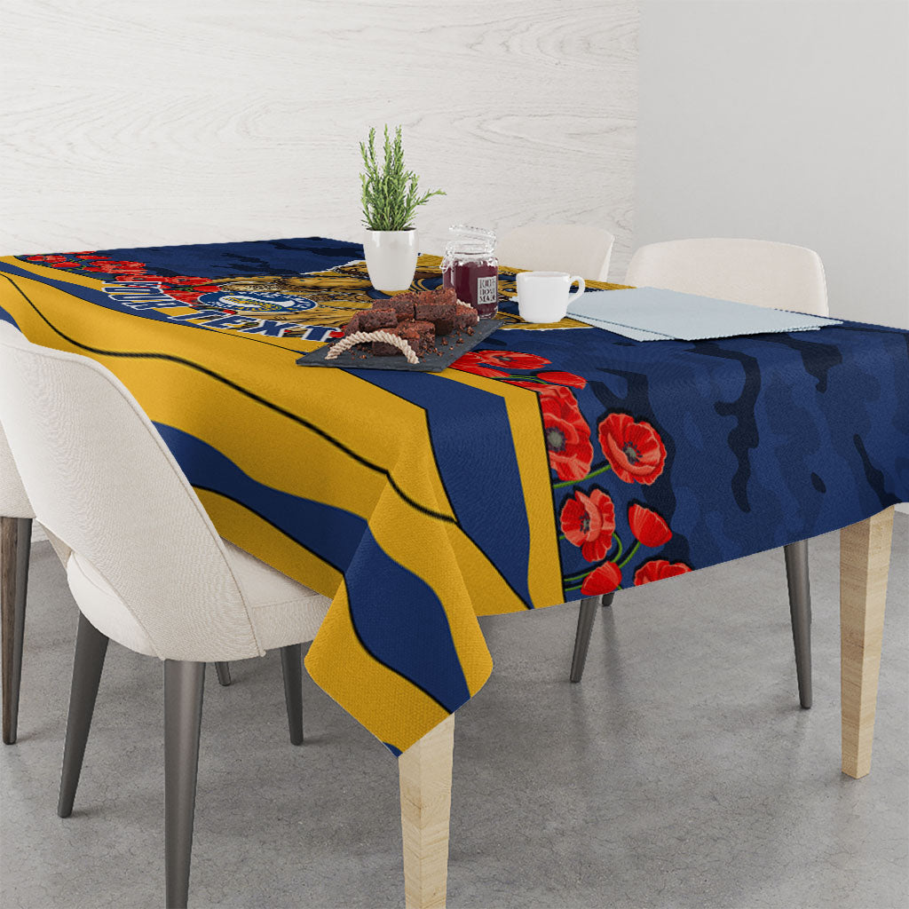 Personalized Parramatta Eels ANZAC Tribute Tablecloth Poppy Field Soldier Silhouette Aboriginal Rugby Mascot