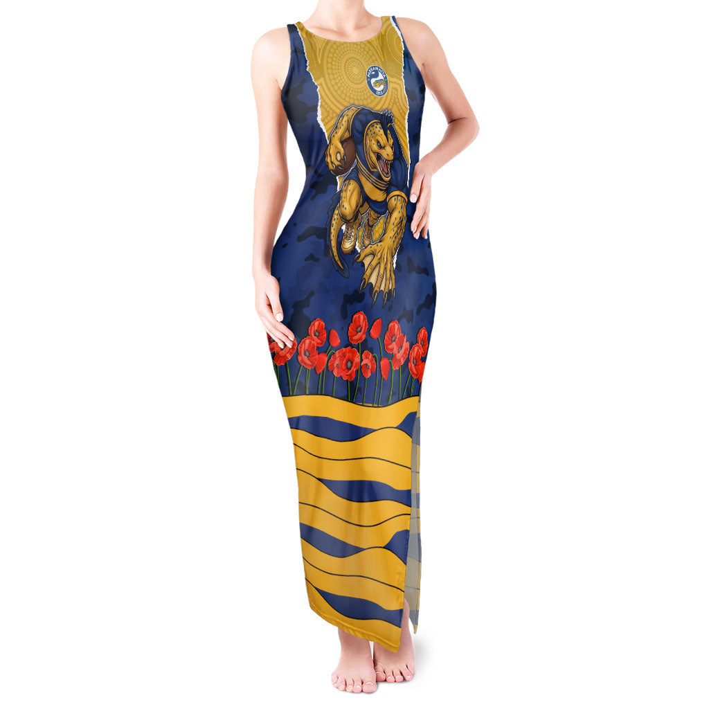 Personalized Parramatta Eels ANZAC Tribute Tank Maxi Dress Poppy Field Soldier Silhouette Aboriginal Rugby Mascot