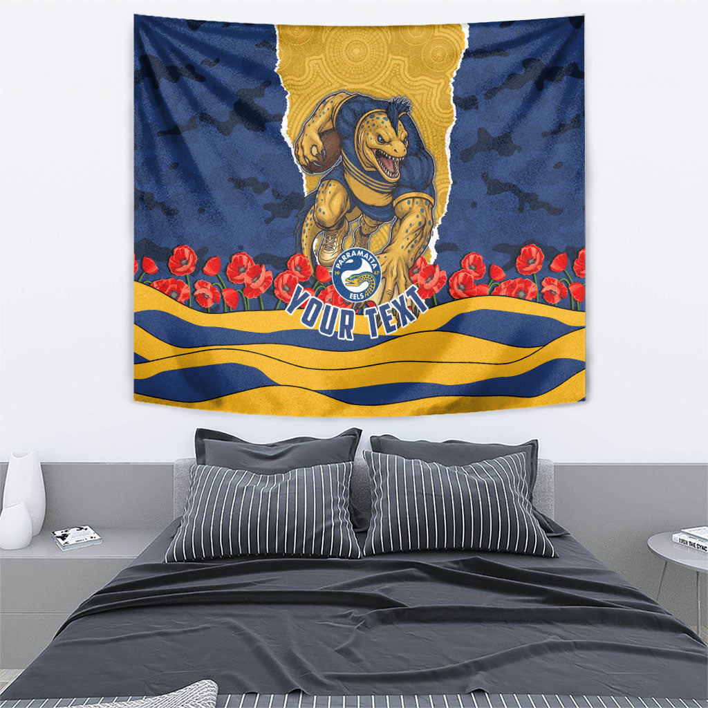 Personalized Parramatta Eels ANZAC Tribute Tapestry Poppy Field Soldier Silhouette Aboriginal Rugby Mascot