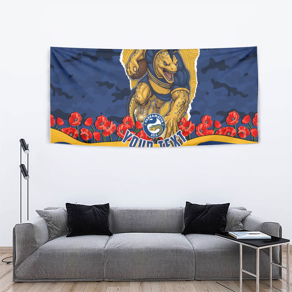 Personalized Parramatta Eels ANZAC Tribute Tapestry Poppy Field Soldier Silhouette Aboriginal Rugby Mascot