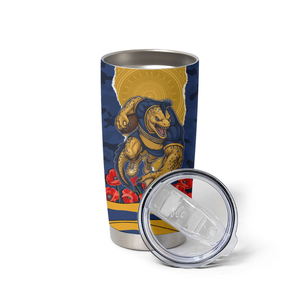 Personalized Parramatta Eels ANZAC Tribute Tumbler Cup Poppy Field Soldier Silhouette Aboriginal Rugby Mascot