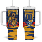 Personalized Parramatta Eels ANZAC Tribute Tumbler With Handle Poppy Field Soldier Silhouette Aboriginal Rugby Mascot