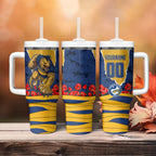 Personalized Parramatta Eels ANZAC Tribute Tumbler With Handle Poppy Field Soldier Silhouette Aboriginal Rugby Mascot
