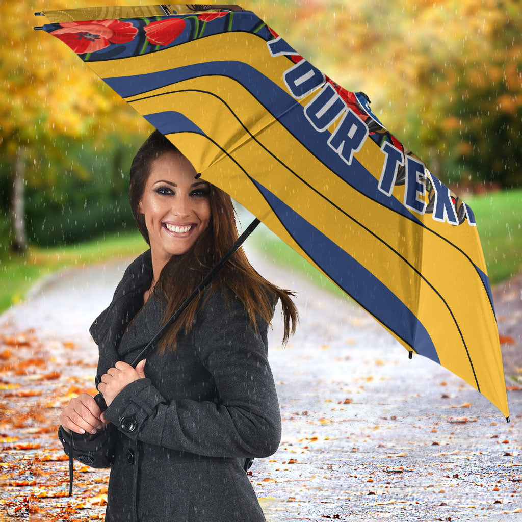 Personalized Parramatta Eels ANZAC Tribute Umbrella Poppy Field Soldier Silhouette Aboriginal Rugby Mascot