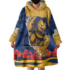 Personalized Parramatta Eels ANZAC Tribute Wearable Blanket Hoodie Poppy Field Soldier Silhouette Aboriginal Rugby Mascot