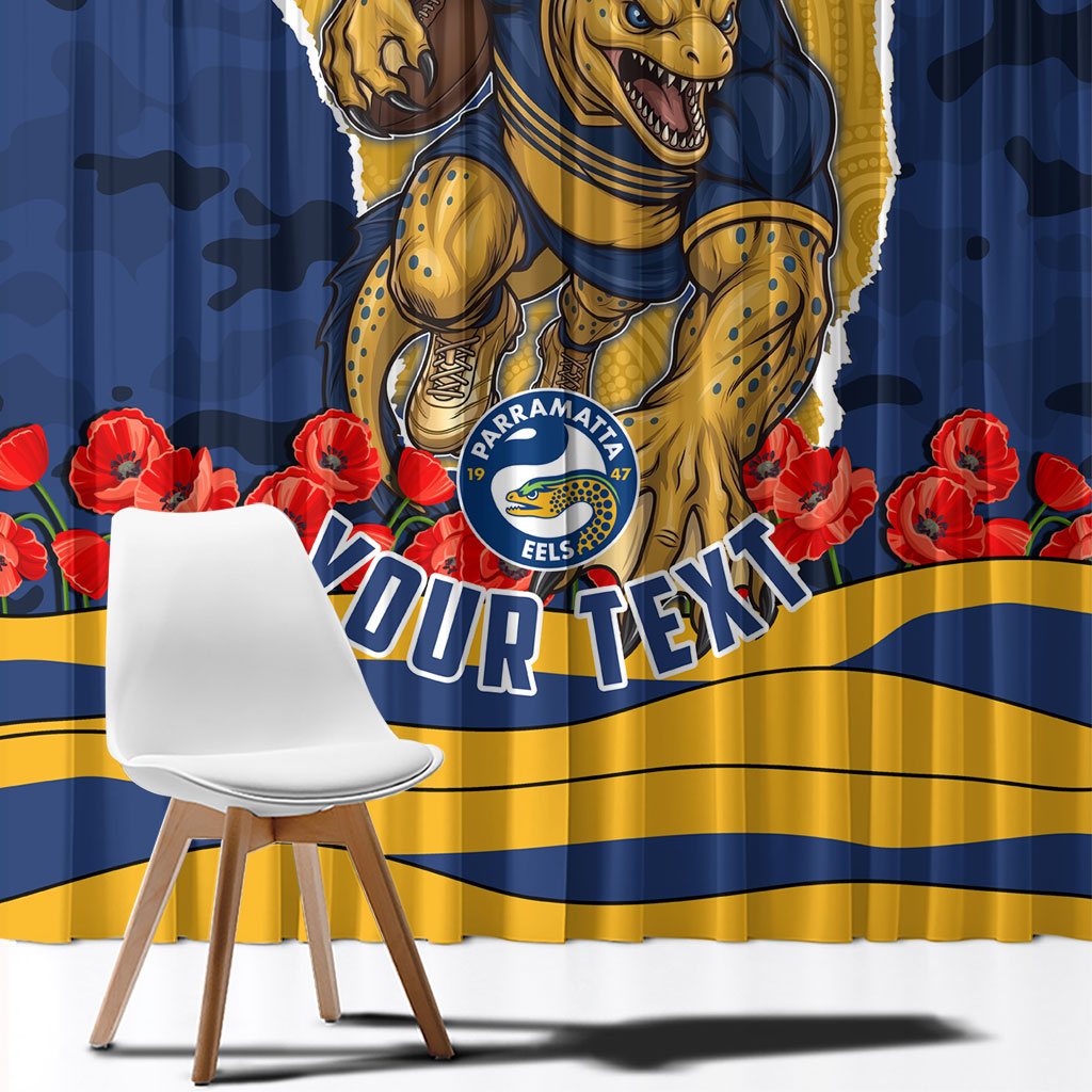 Personalized Parramatta Eels ANZAC Tribute Window Curtain Poppy Field Soldier Silhouette Aboriginal Rugby Mascot
