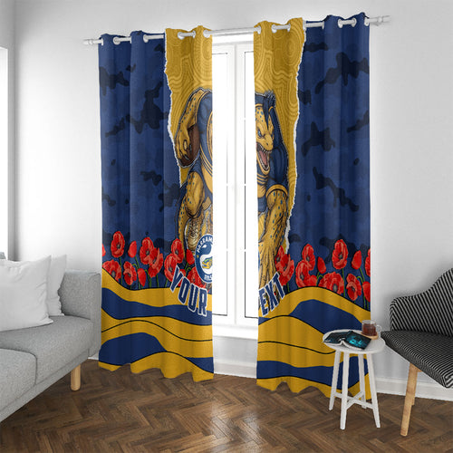 Personalized Parramatta Eels ANZAC Tribute Window Curtain Poppy Field Soldier Silhouette Aboriginal Rugby Mascot