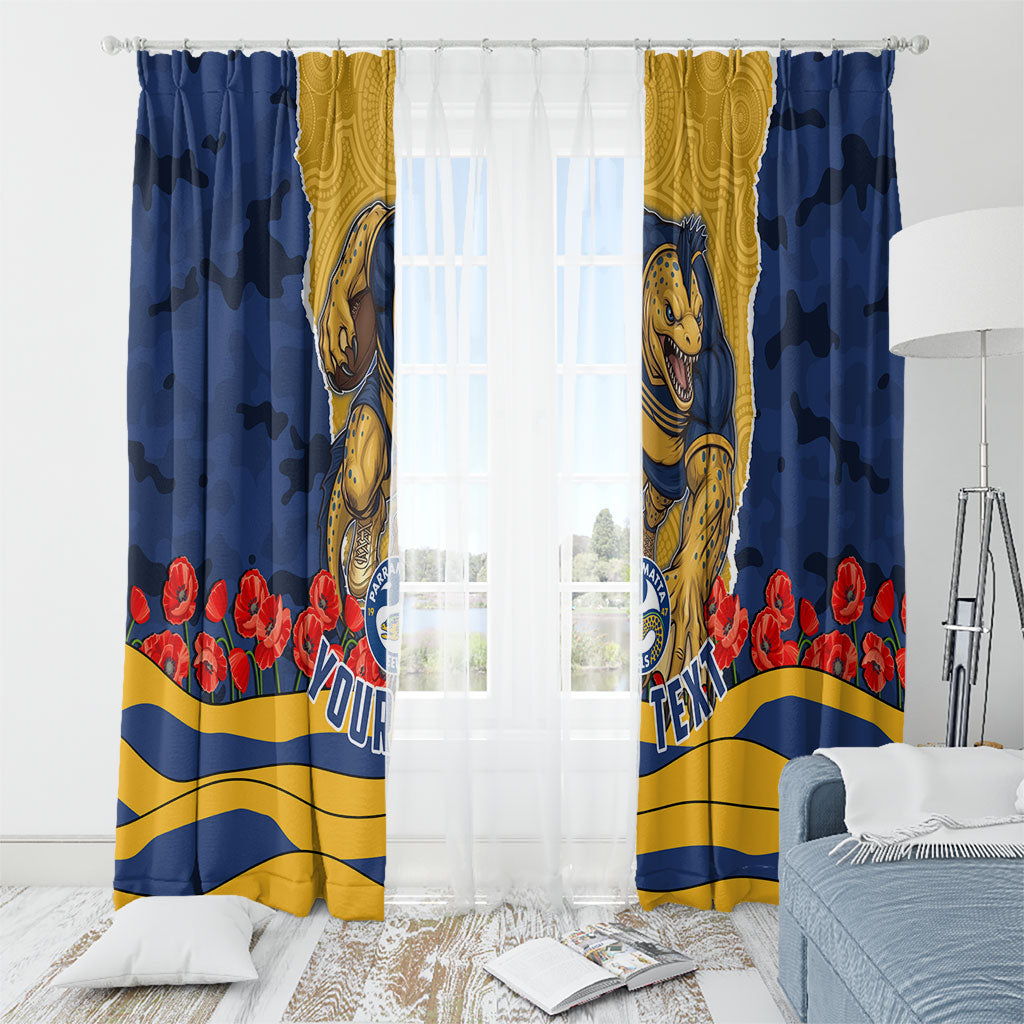 Personalized Parramatta Eels ANZAC Tribute Window Curtain Poppy Field Soldier Silhouette Aboriginal Rugby Mascot