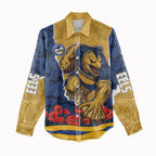 Personalized Parramatta Eels ANZAC Tribute Women Casual Shirt Poppy Field Soldier Silhouette Aboriginal Rugby Mascot