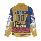 Personalized Parramatta Eels ANZAC Tribute Women Casual Shirt Poppy Field Soldier Silhouette Aboriginal Rugby Mascot