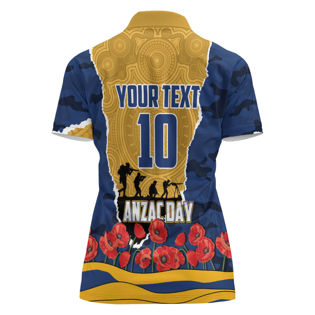 Personalized Parramatta Eels ANZAC Tribute Women Polo Shirt Poppy Field Soldier Silhouette Aboriginal Rugby Mascot