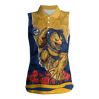 Personalized Parramatta Eels ANZAC Tribute Women Sleeveless Polo Shirt Poppy Field Soldier Silhouette Aboriginal Rugby Mascot