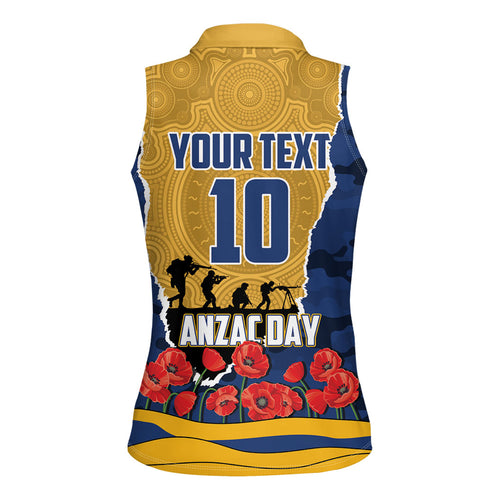 Personalized Parramatta Eels ANZAC Tribute Women Sleeveless Polo Shirt Poppy Field Soldier Silhouette Aboriginal Rugby Mascot
