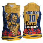 Personalized Parramatta Eels ANZAC Tribute Women Sleeveless Polo Shirt Poppy Field Soldier Silhouette Aboriginal Rugby Mascot