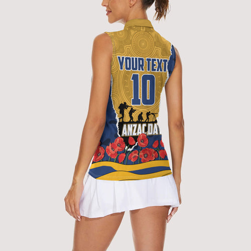 Personalized Parramatta Eels ANZAC Tribute Women Sleeveless Polo Shirt Poppy Field Soldier Silhouette Aboriginal Rugby Mascot