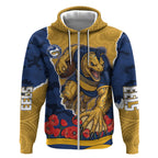 Personalized Parramatta Eels ANZAC Tribute Zip Hoodie Poppy Field Soldier Silhouette Aboriginal Rugby Mascot