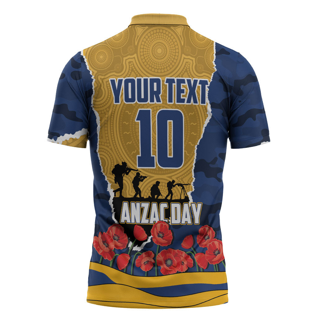 Personalized Parramatta Eels ANZAC Tribute Zipper Polo Shirt Poppy Field Soldier Silhouette Aboriginal Rugby Mascot