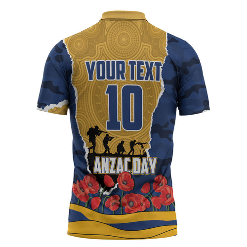 Personalized Parramatta Eels ANZAC Tribute Zipper Polo Shirt Poppy Field Soldier Silhouette Aboriginal Rugby Mascot